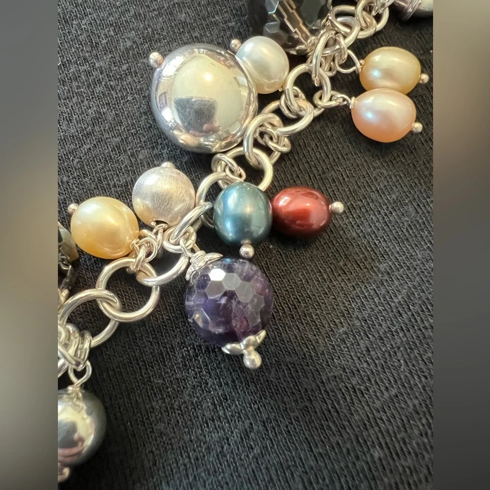 Arte D’argento Sterling silver multi gemstone Pearl charm bracelet.
